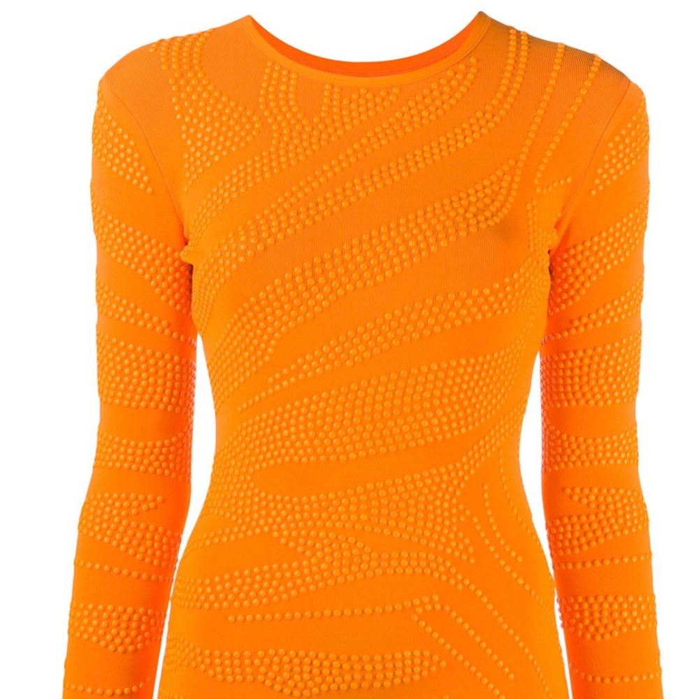 David Koma Zebra motif studded knit dress in orange